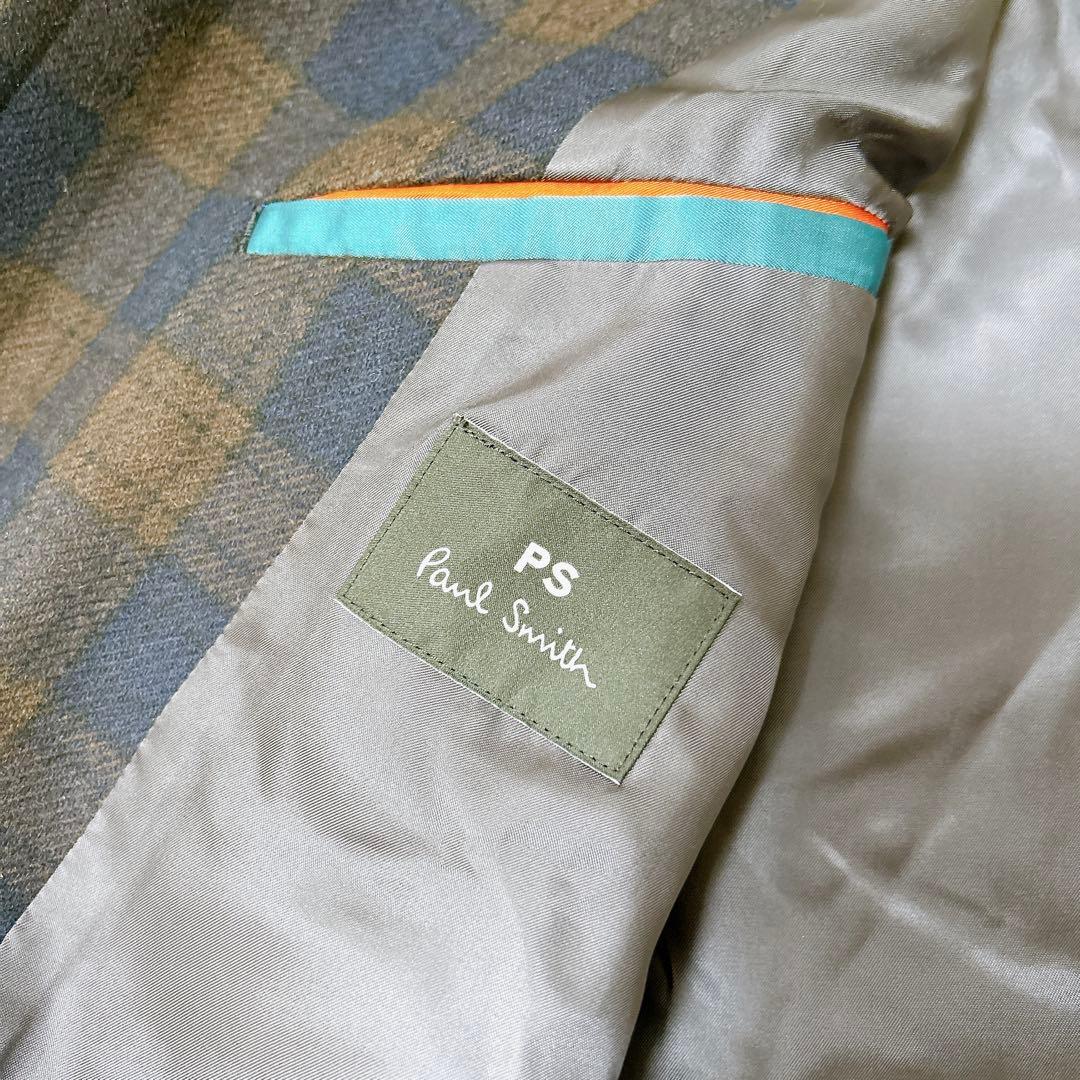 ポールスミス チェック柄 ウール コート ネイビー 高級感