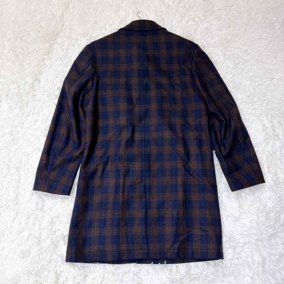 ポールスミス チェック柄 ウール コート ネイビー 高級感