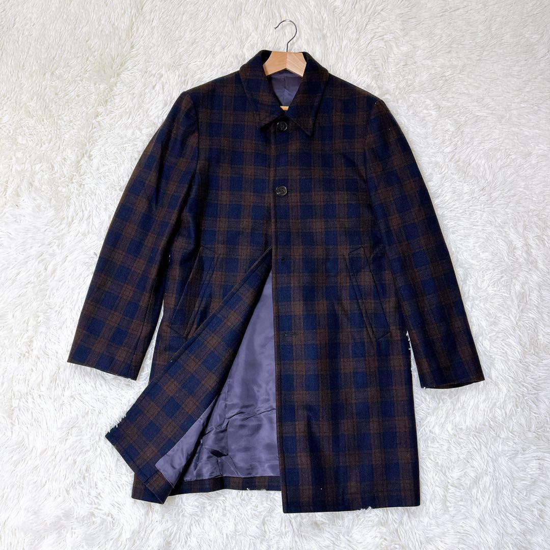 ポールスミス チェック柄 ウール コート ネイビー 高級感