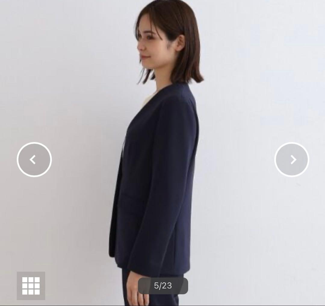 新品　インディヴィ V.A.I ノーカラーJKスーツ　ネイビー　05（XS）