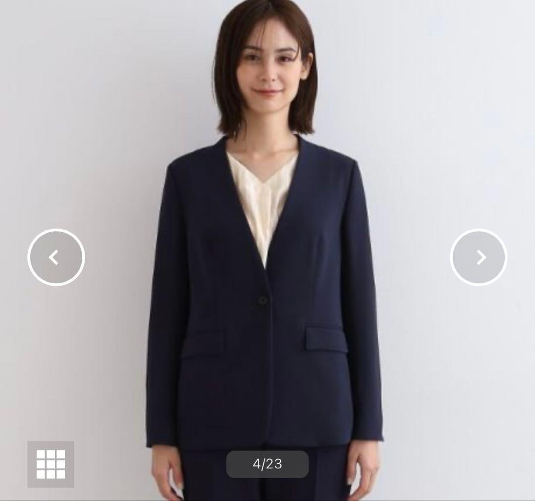 新品　インディヴィ V.A.I ノーカラーJKスーツ　ネイビー　05（XS）