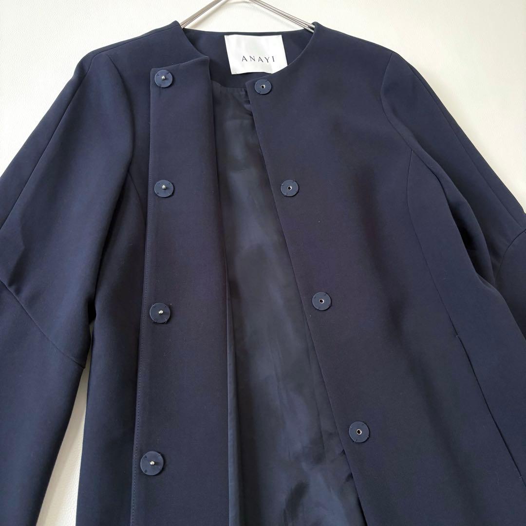 極美品✨アナイ 現行タグ ダブルクロス フレアスリーブコート 紺 38 日本製