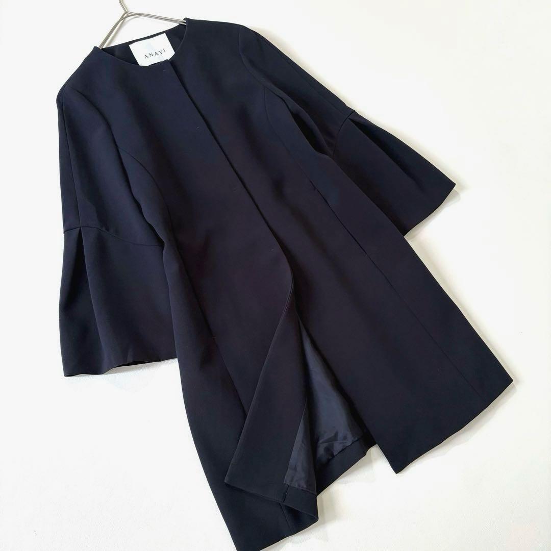 極美品✨アナイ 現行タグ ダブルクロス フレアスリーブコート 紺 38 日本製