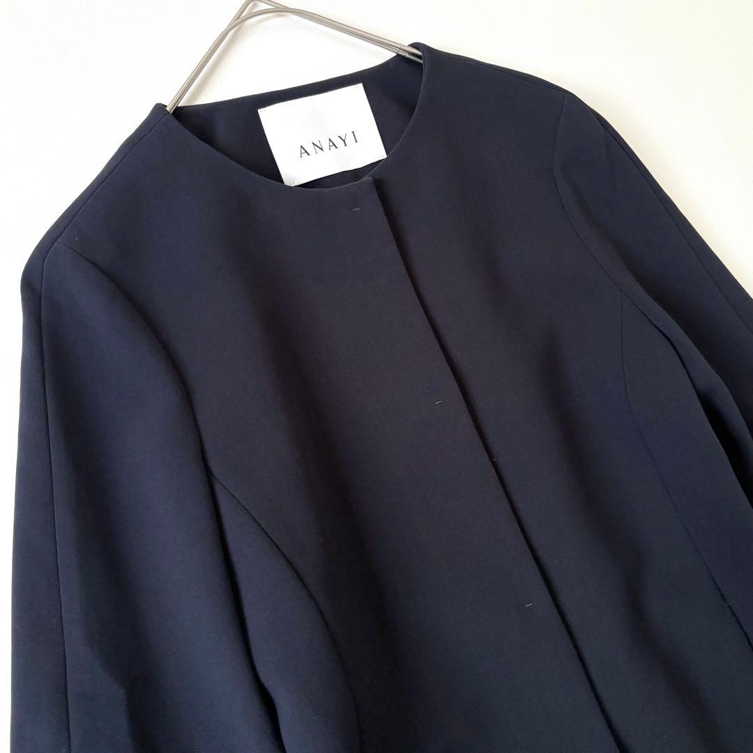 極美品✨アナイ 現行タグ ダブルクロス フレアスリーブコート 紺 38 日本製