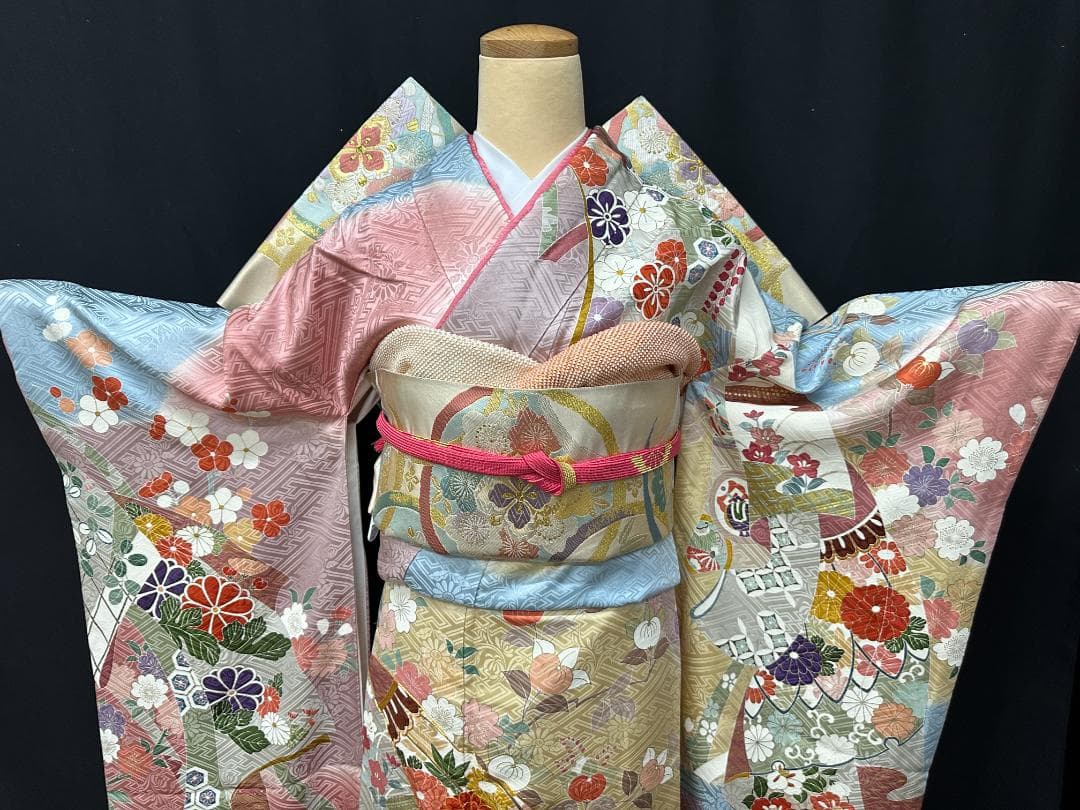 千總 高島屋誂え ピンク地染め分け 誰が袖 振袖 フルセット