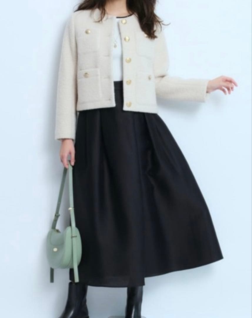 新品　JUSGLITTY シャイニーブークレジャコット　ノーカラーコート　1