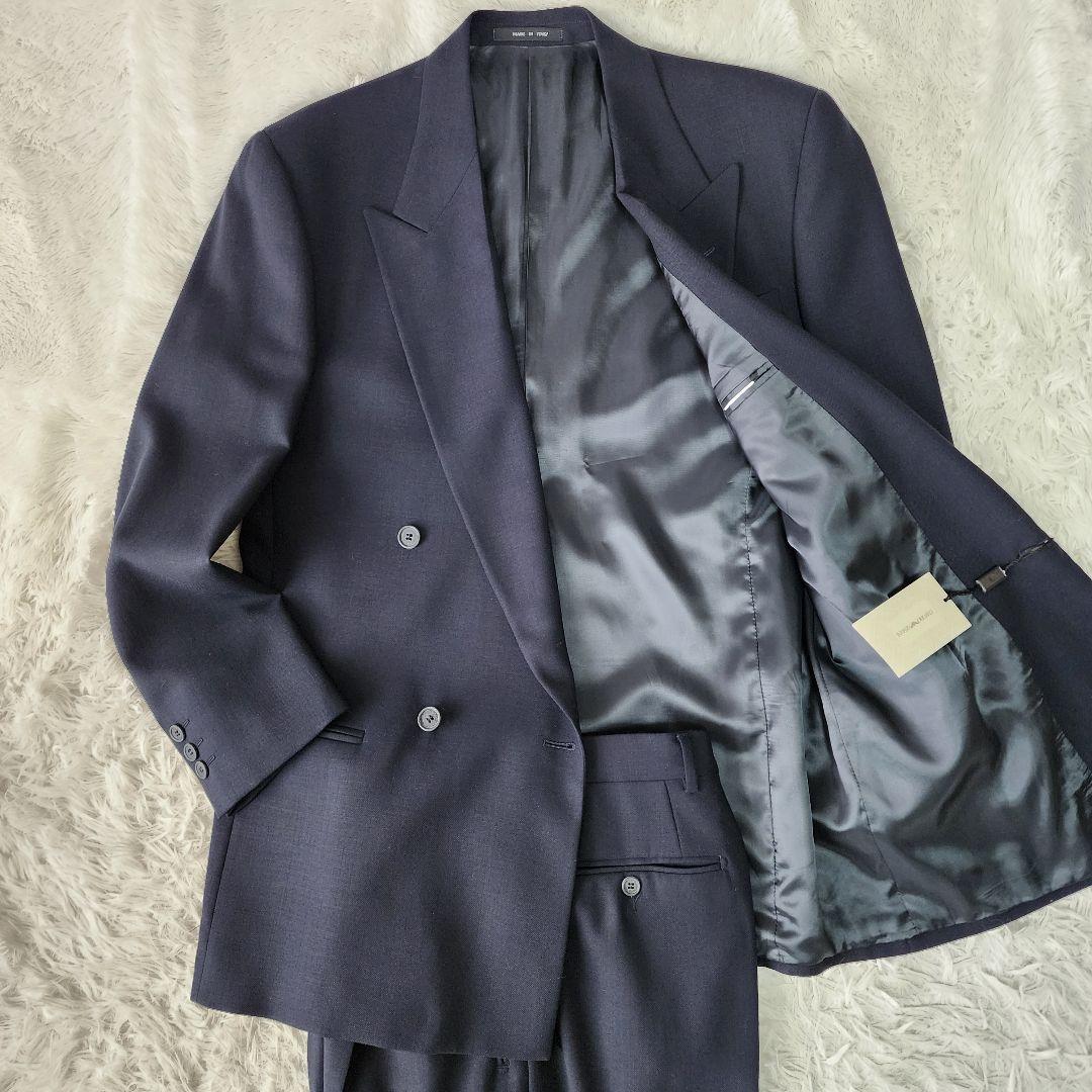 【未使用/タグ付き】アルマーニ スーツ セットアップ ネイビー系 46 ウール