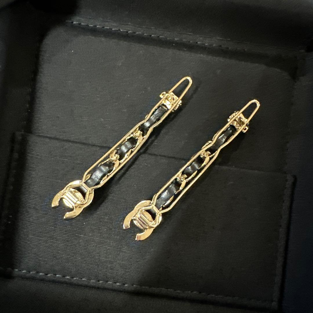 CHANEL シャネル チェーン ヘアピン ゴールド/ブラック 2点セット