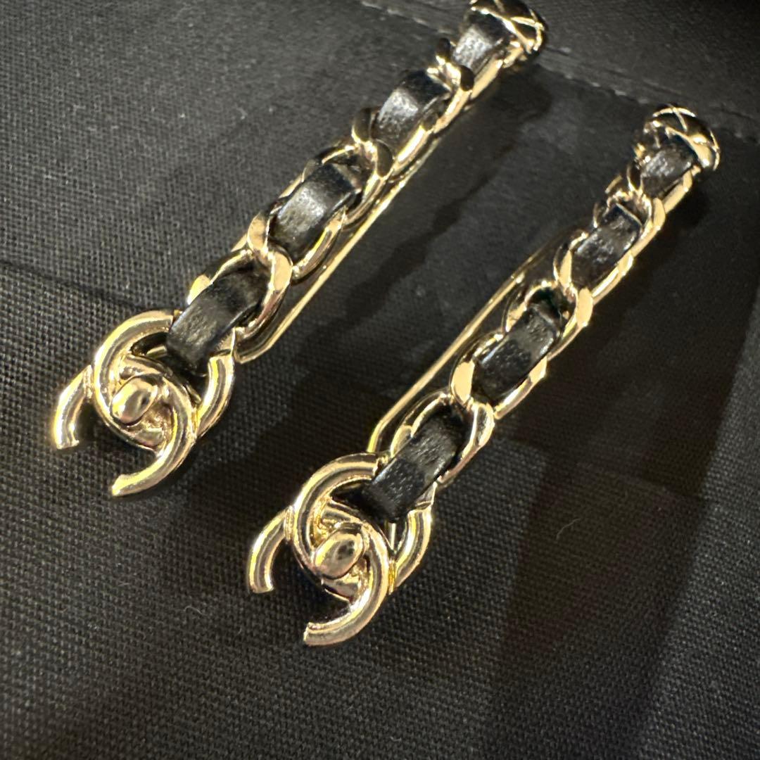 CHANEL シャネル チェーン ヘアピン ゴールド/ブラック 2点セット