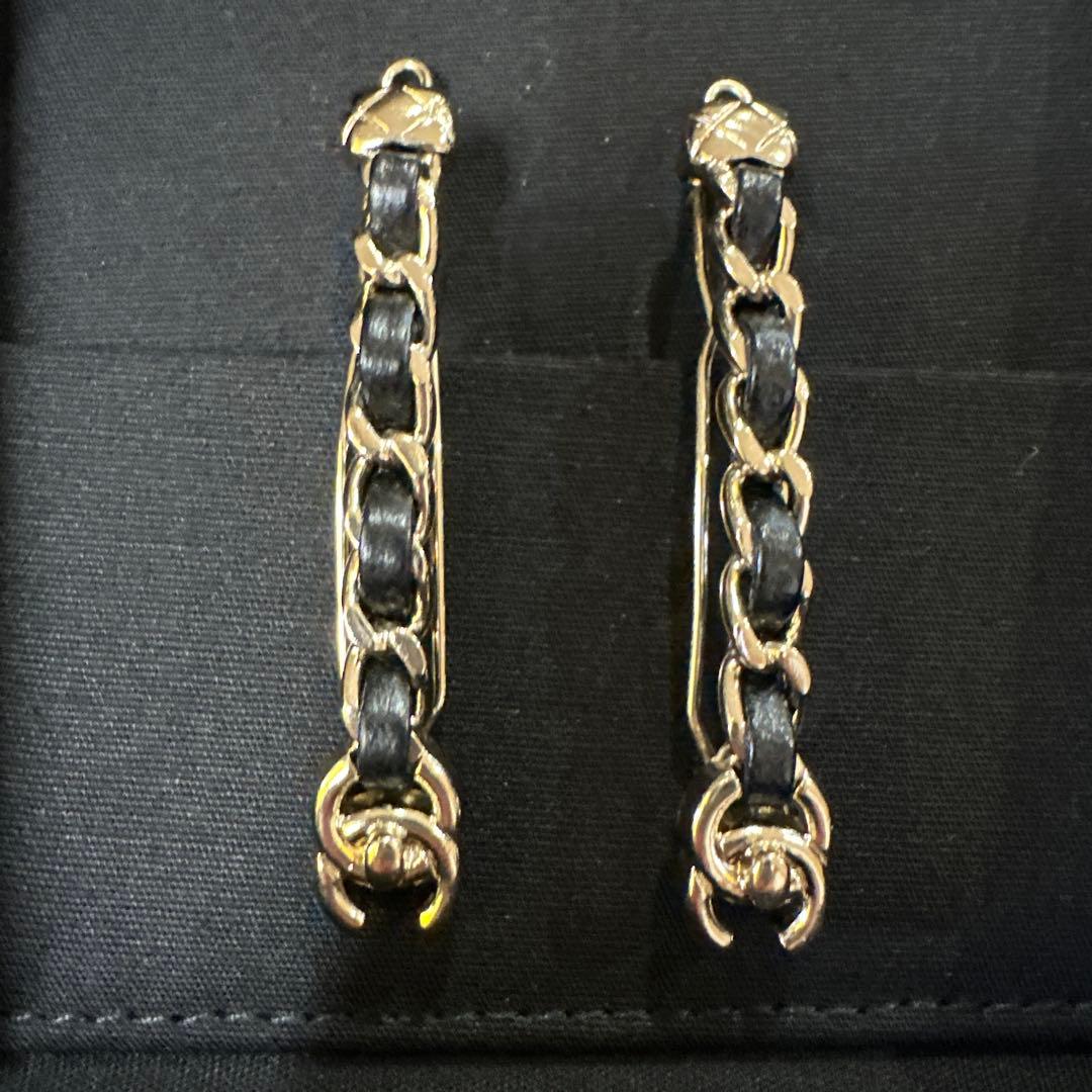 CHANEL シャネル チェーン ヘアピン ゴールド/ブラック 2点セット