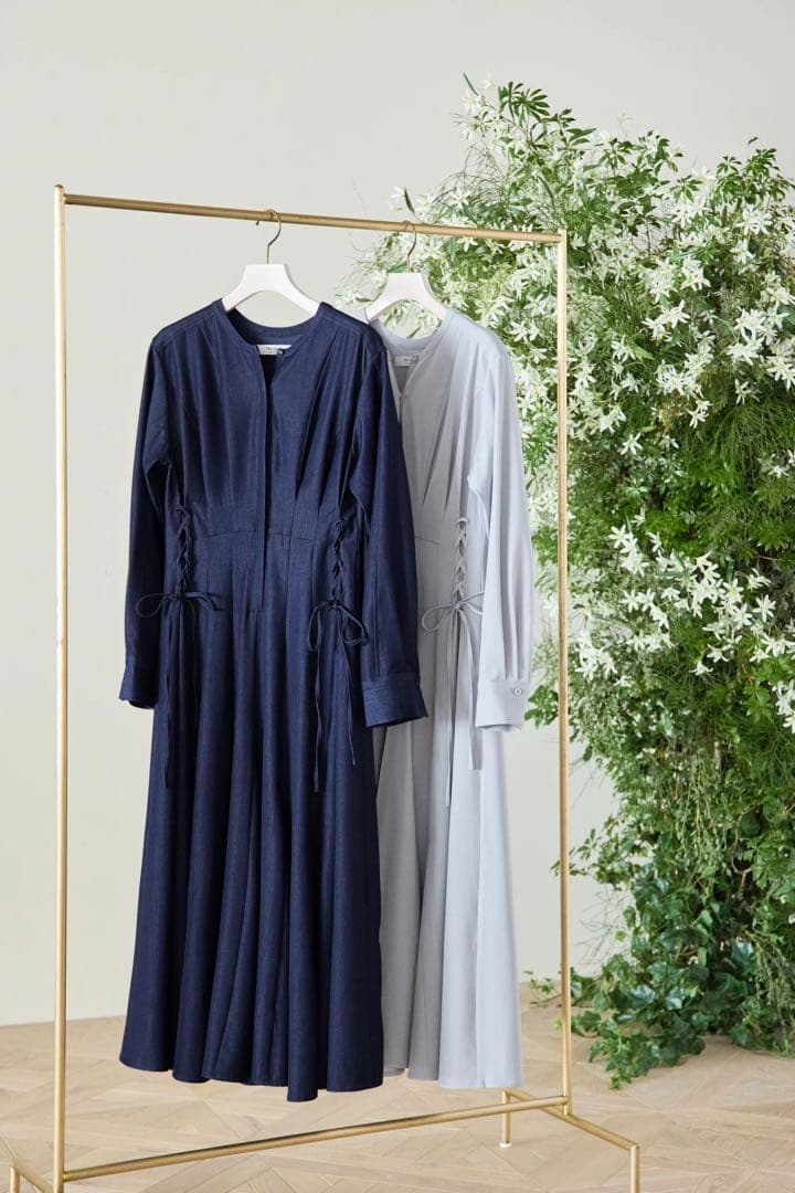 ワンピース Side lace-Up Long dress indigo M