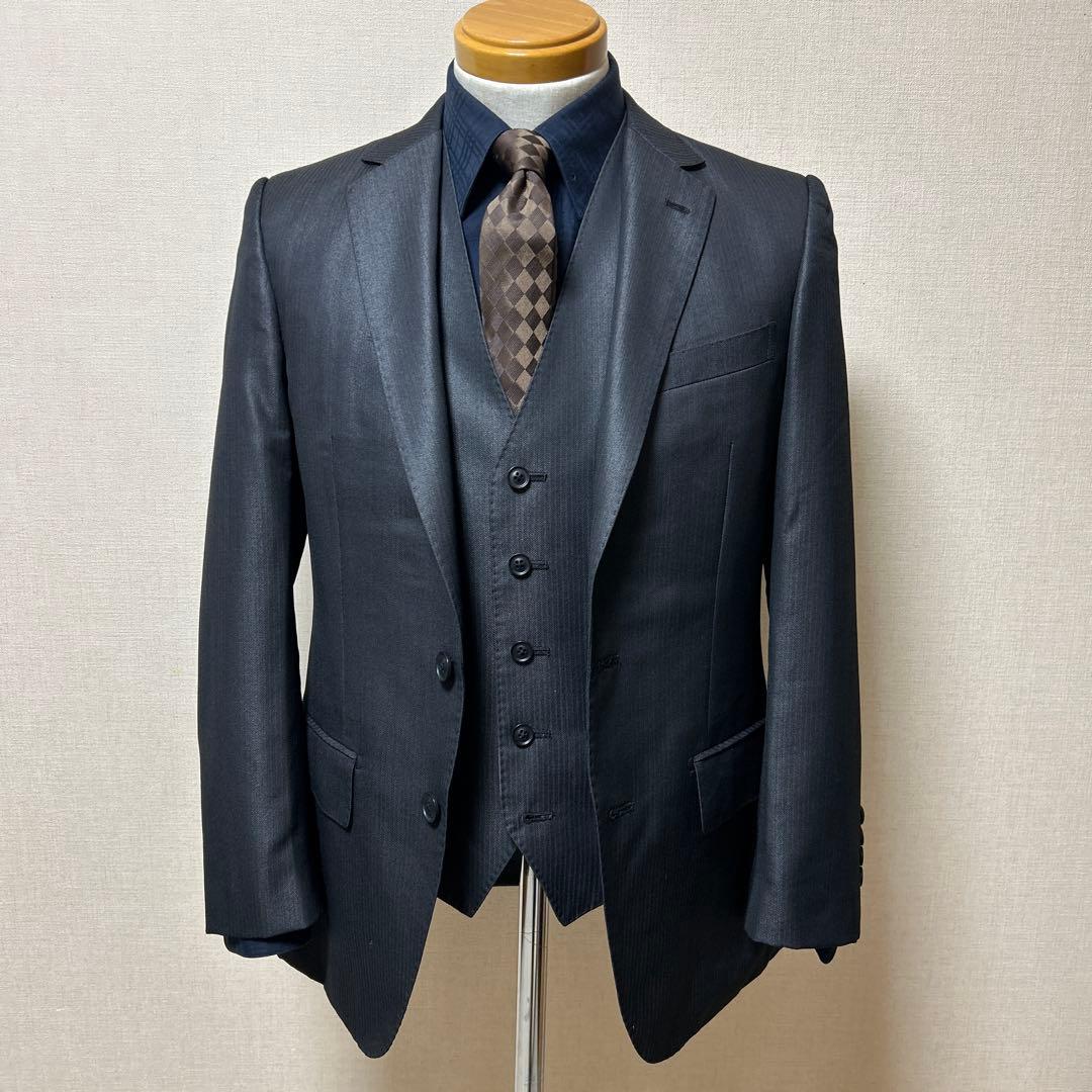 成人式結婚式　スリーピーススーツ＆チェスターコート＆ネクタイ３点　サイズM