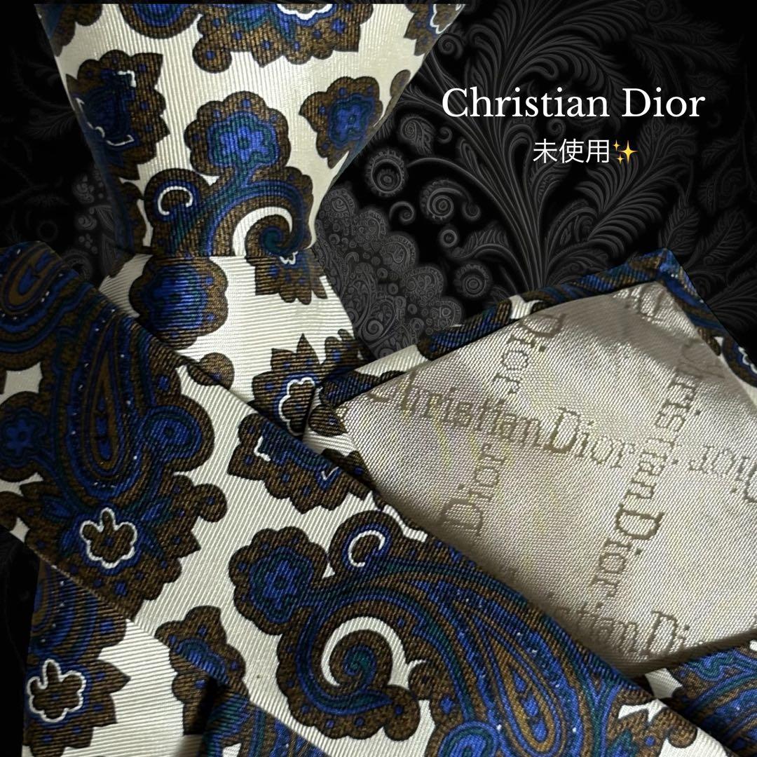 Christian Dior ホワイト ネイビー ブラウン ペイズリー