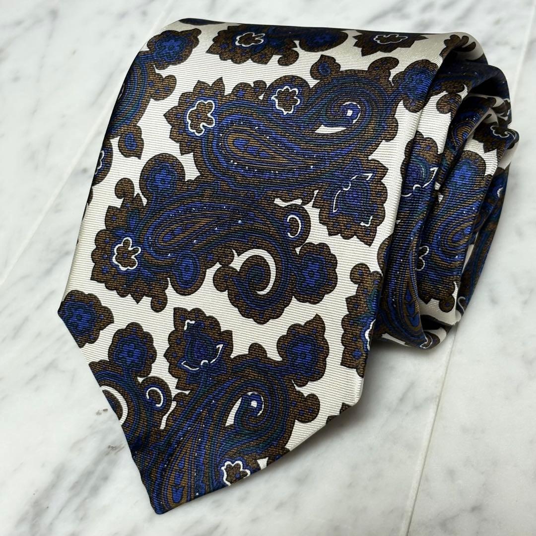 Christian Dior ホワイト ネイビー ブラウン ペイズリー