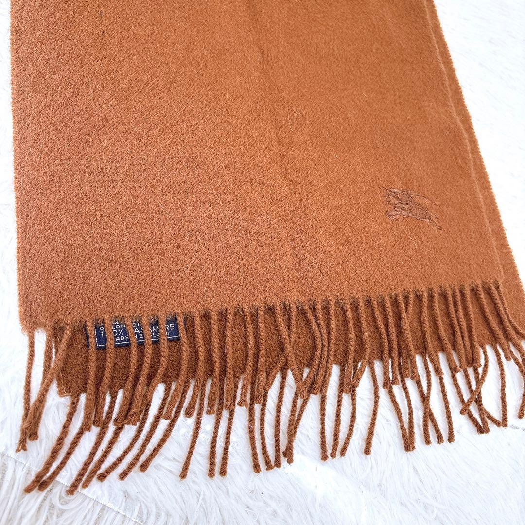【極美品】バーバリー/カシミア100%マフラー/茶色/ワンポイント/馬上の騎士