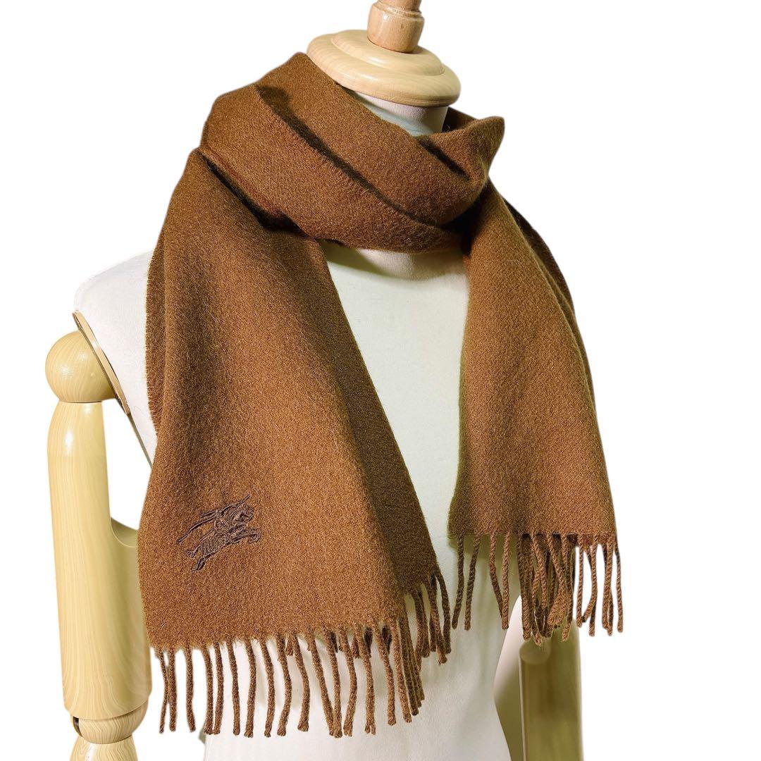 【極美品】バーバリー/カシミア100%マフラー/茶色/ワンポイント/馬上の騎士