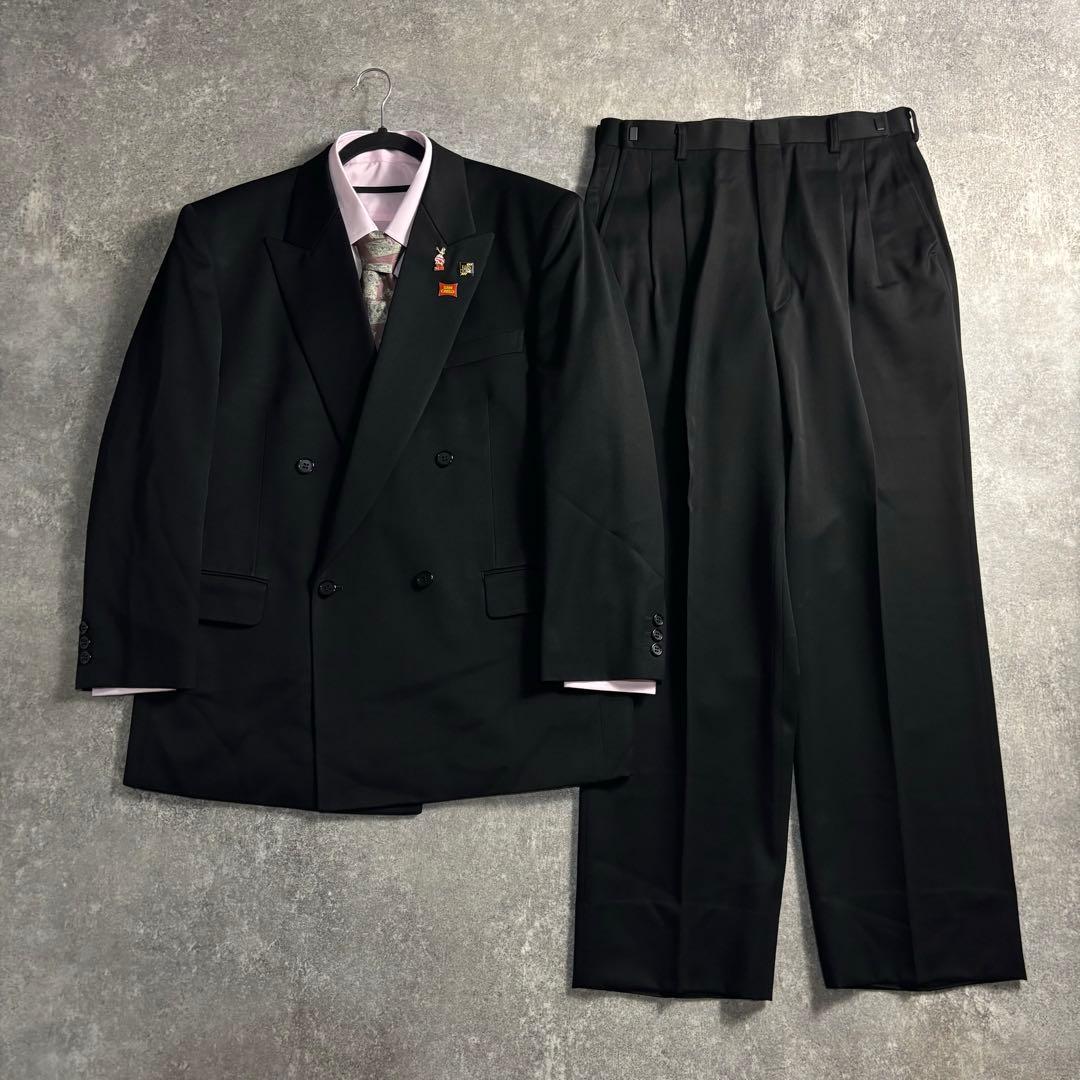 【vintage】セットアップ ダブルスーツ ブラック 極上ウール
