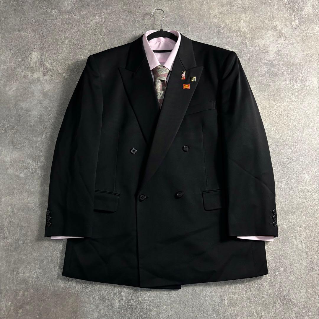 【vintage】セットアップ ダブルスーツ ブラック 極上ウール