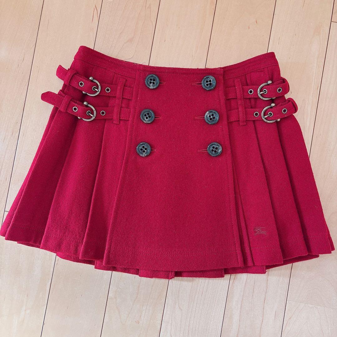 【超美品】♡バーバリーブルーレーベル♡プリーツ巻きスカート♡レッド♡
