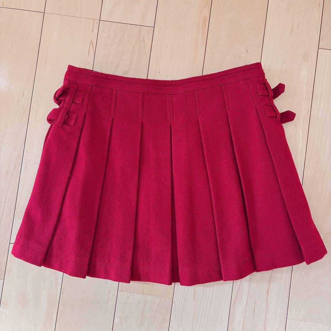 【超美品】♡バーバリーブルーレーベル♡プリーツ巻きスカート♡レッド♡