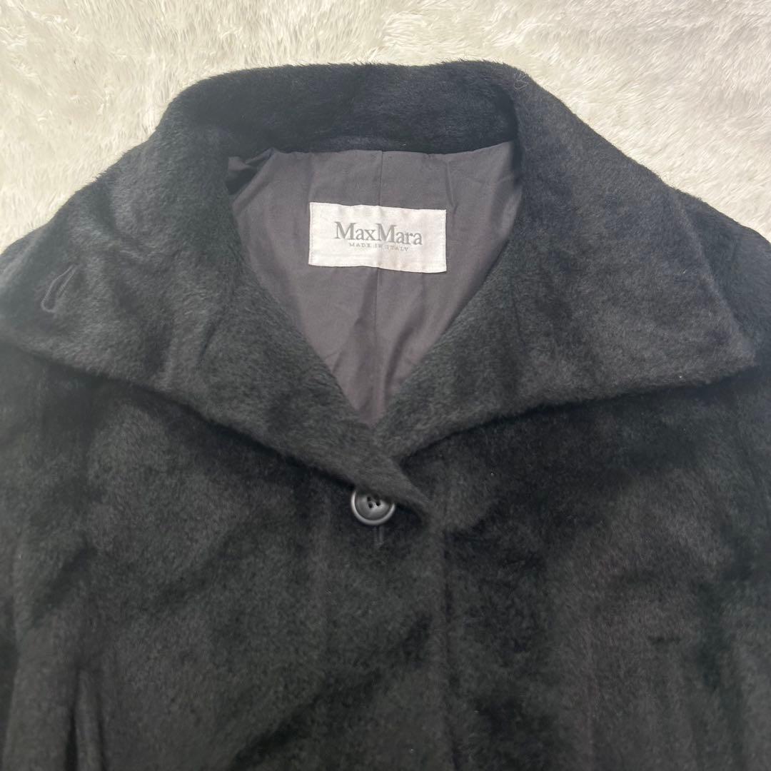 美品✨MaxMara 最高峰白タグ ふわふわ贅沢アルパカシャギーコート 42 黒