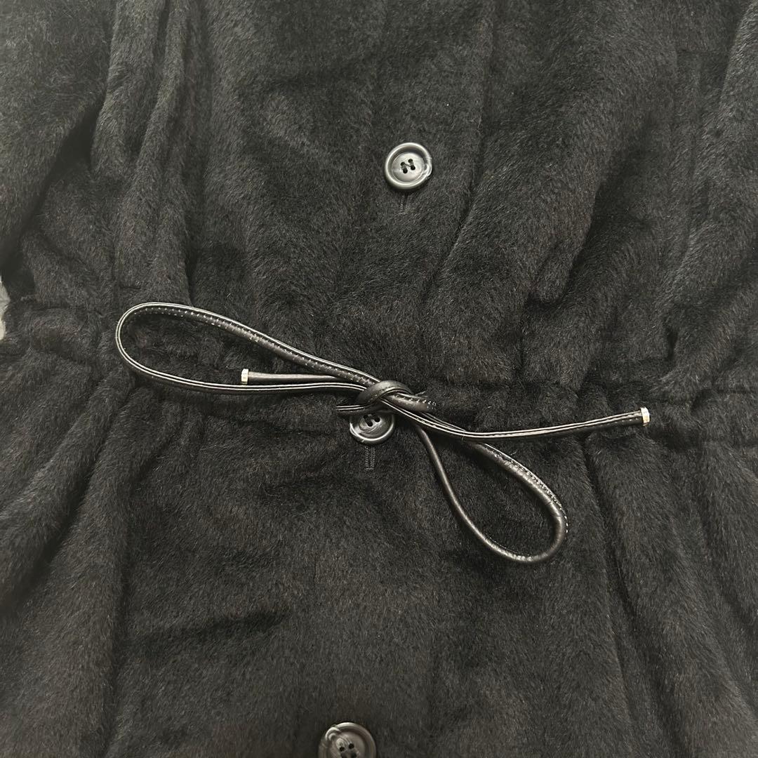 美品✨MaxMara 最高峰白タグ ふわふわ贅沢アルパカシャギーコート 42 黒