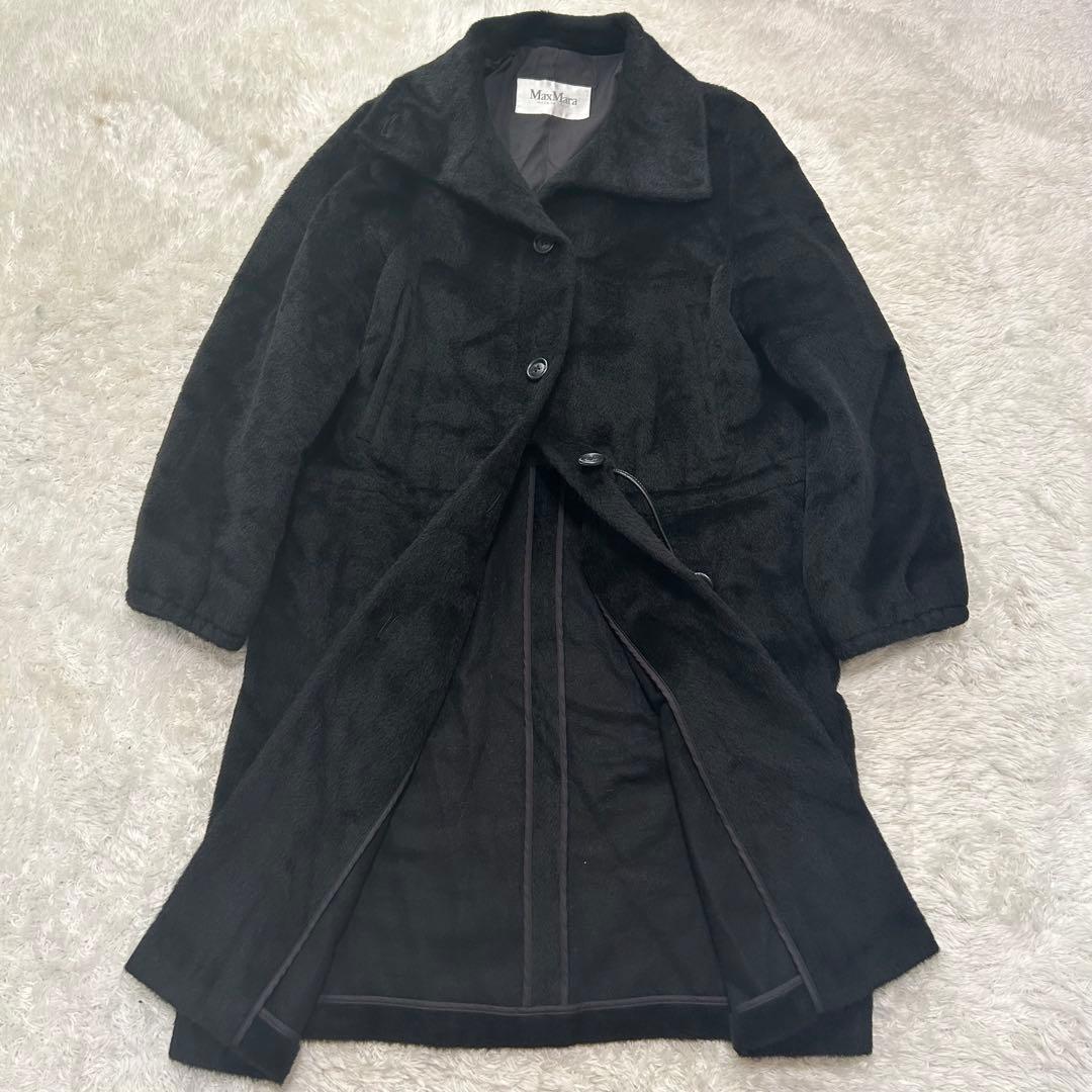 美品✨MaxMara 最高峰白タグ ふわふわ贅沢アルパカシャギーコート 42 黒