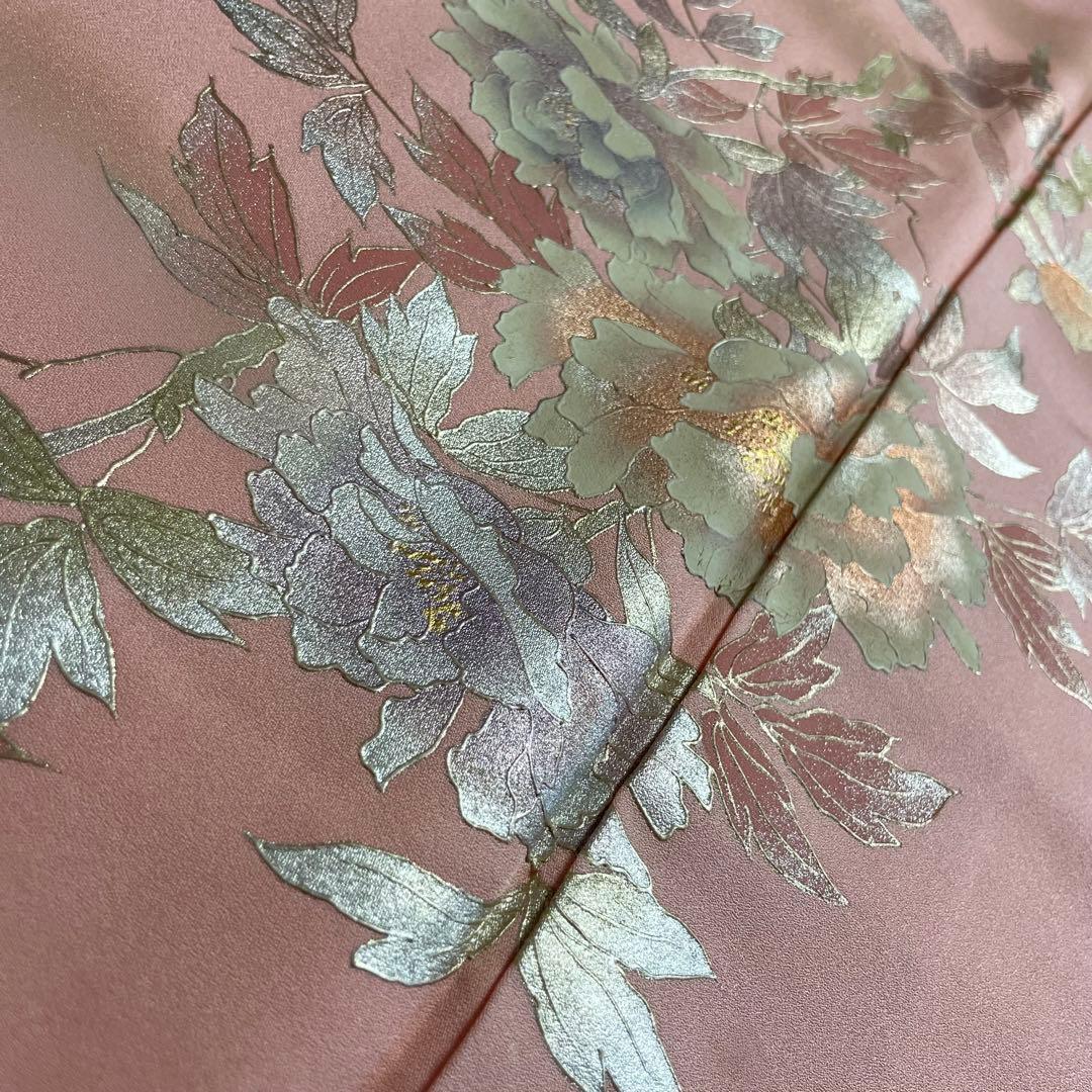 落款あり 【金彩友禅 和田光正 】付下げ 牡丹文様 正絹 裄65.5 v118