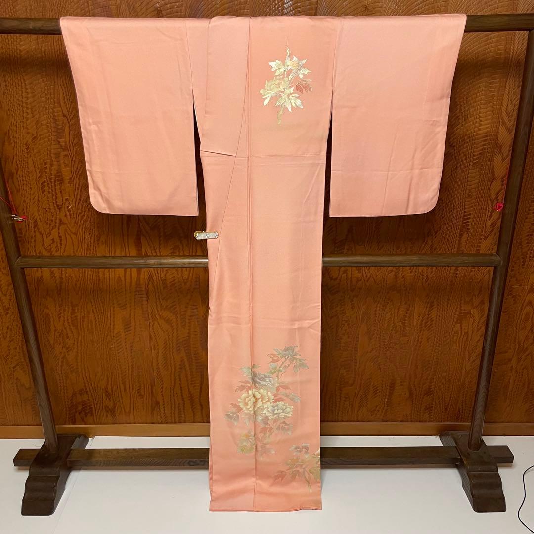 落款あり 【金彩友禅 和田光正 】付下げ 牡丹文様 正絹 裄65.5 v118