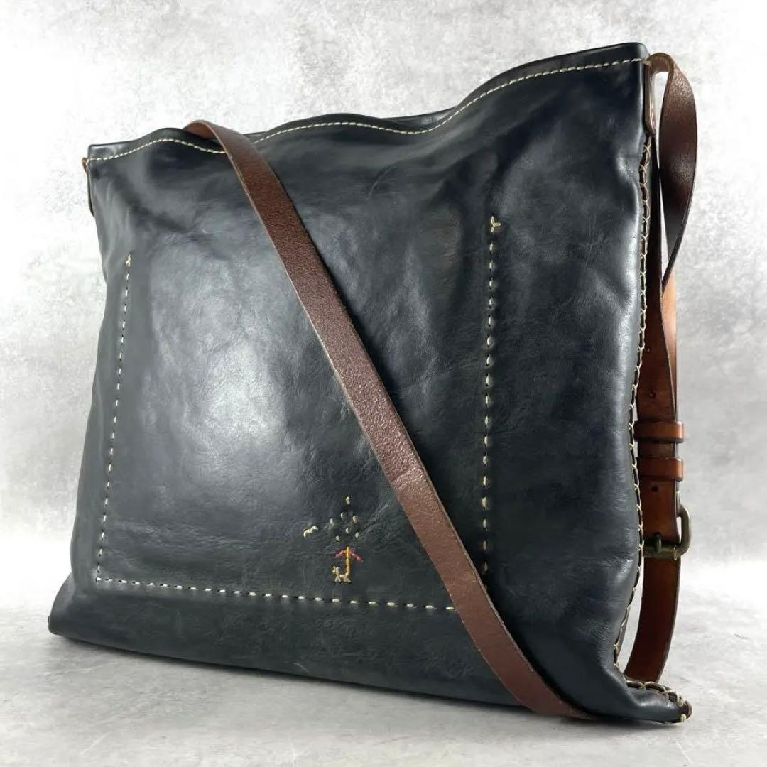 廃盤/入手困難✨ アンリークイール ショルダーバッグ 刺繍 ブラック レザー