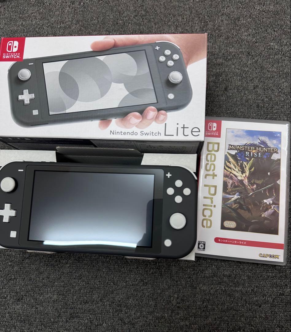 【美品】Nintendo Switch Lite グレー 本体 モンハンライズ付