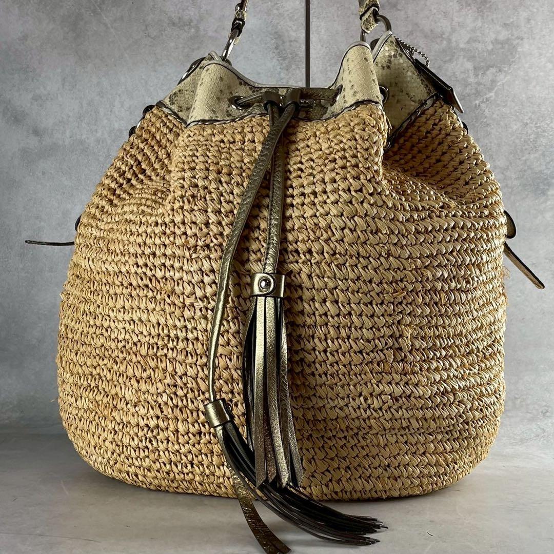 ✨稀少✨美品✨コーチ　カゴバッグ　肩かけ　巾着型　パイソン　大容量