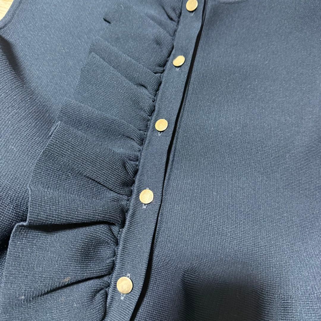 UNITEDARROWS ネイビー ニットベスト ボタン フリルデザイン