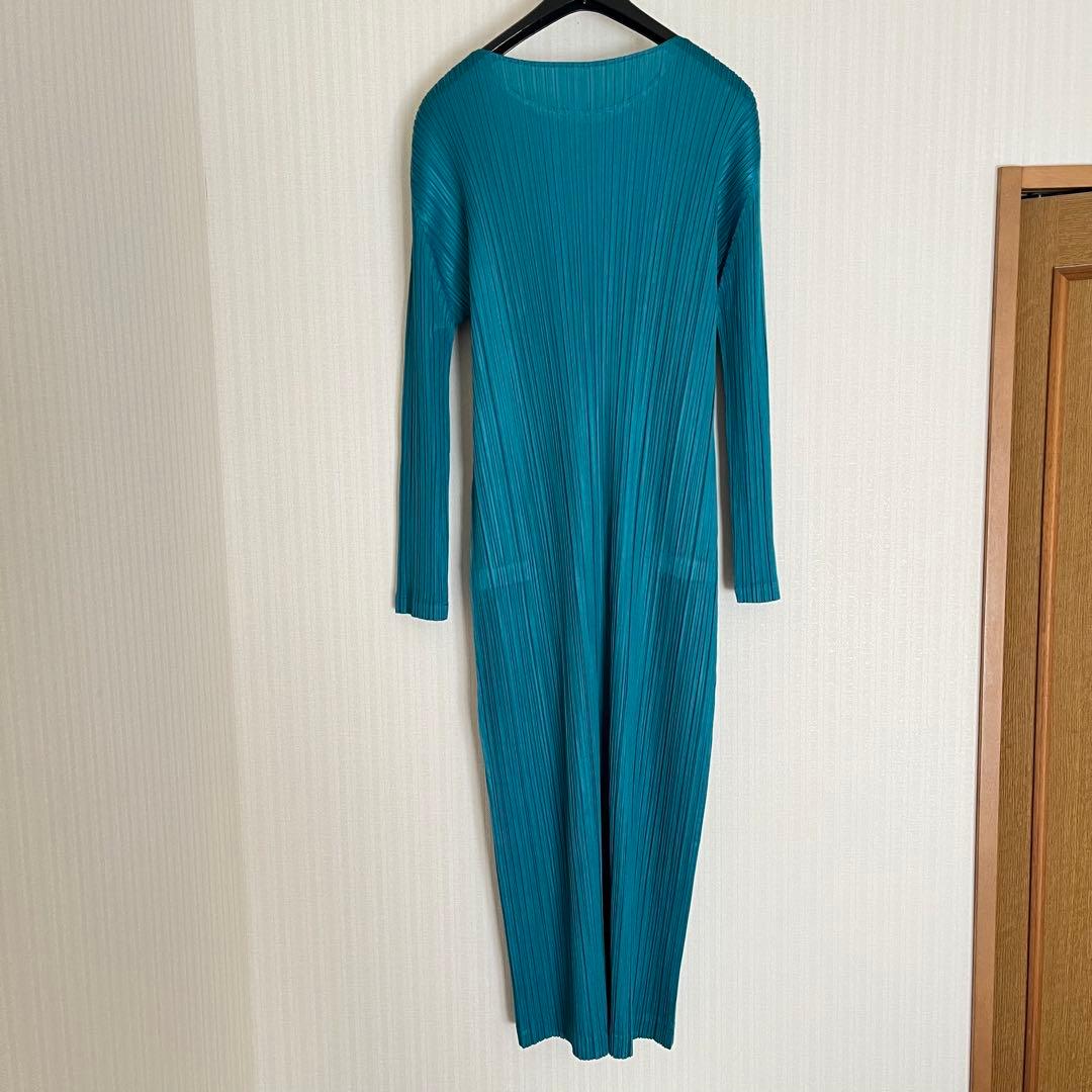 PLEATSPLEASE イッセイミヤケ　ロングワンピース　ブルーグリーン　3