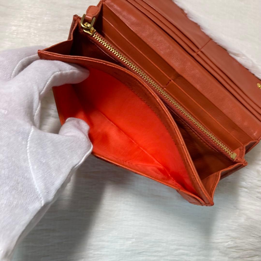 希少　美品　PRADA プラダ　長財布　オレンジ　ダチョウ革　Struzzo 橙