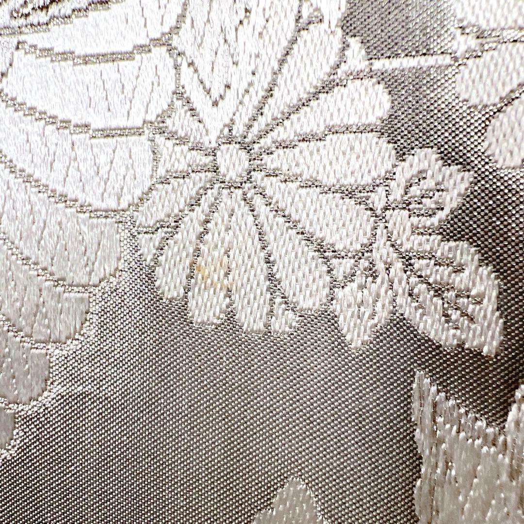 袋帯　唐織　双鶴文　鶴　菊花　白地　銀糸　着物　011tz