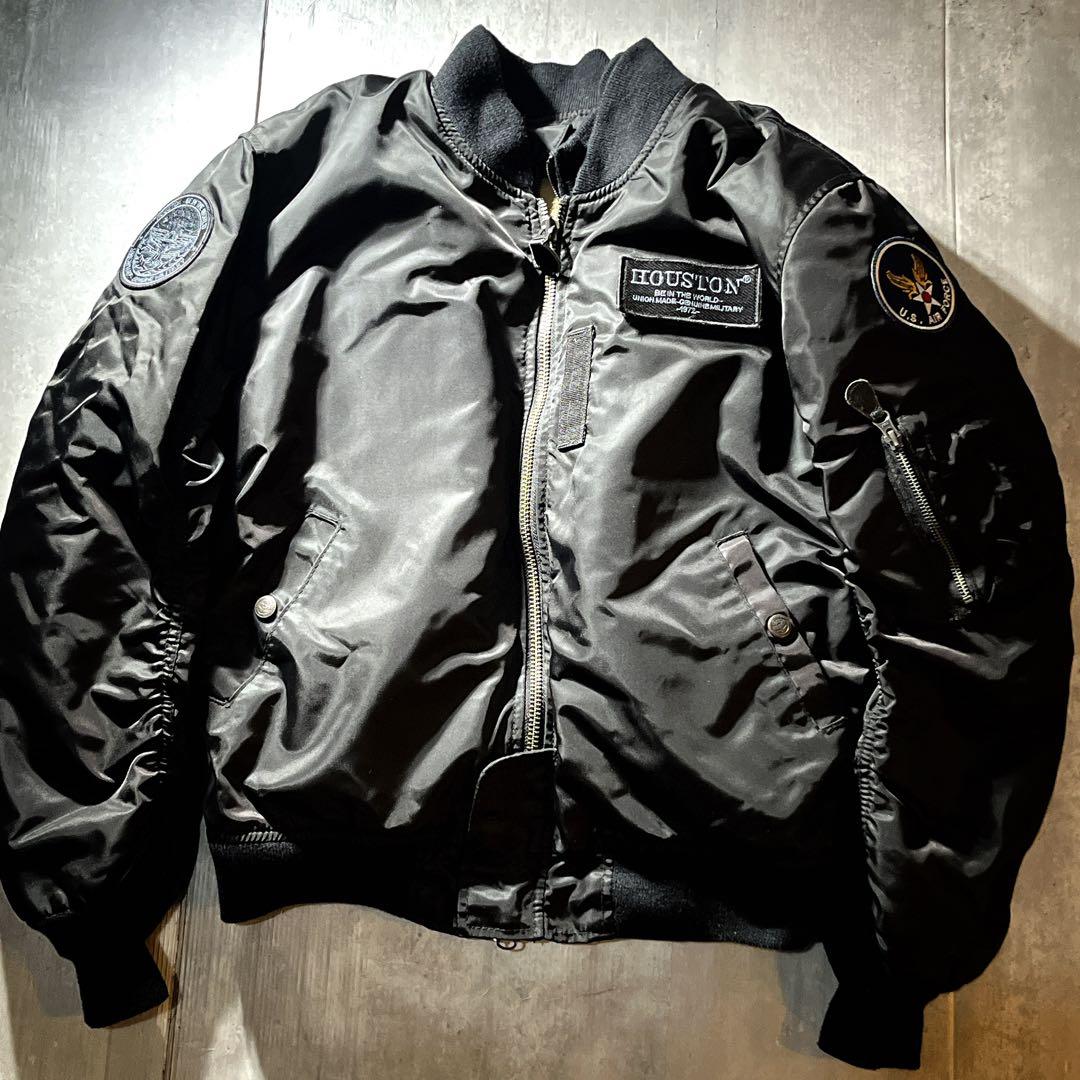 HOUSTON MA-1 バイクジャケット ウィンタージャケット　ワッペン　L