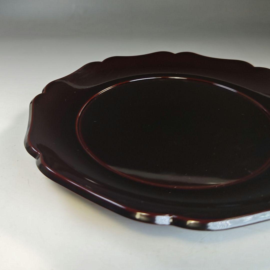 イ849 盆『秀舟作』『輪島塗　輪花形　菓子盆　共箱』茶道具