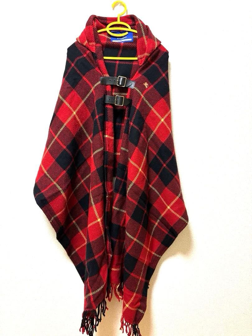 BURBERRY BLUE LABEL チェックケープ ポンチョ ウール100％