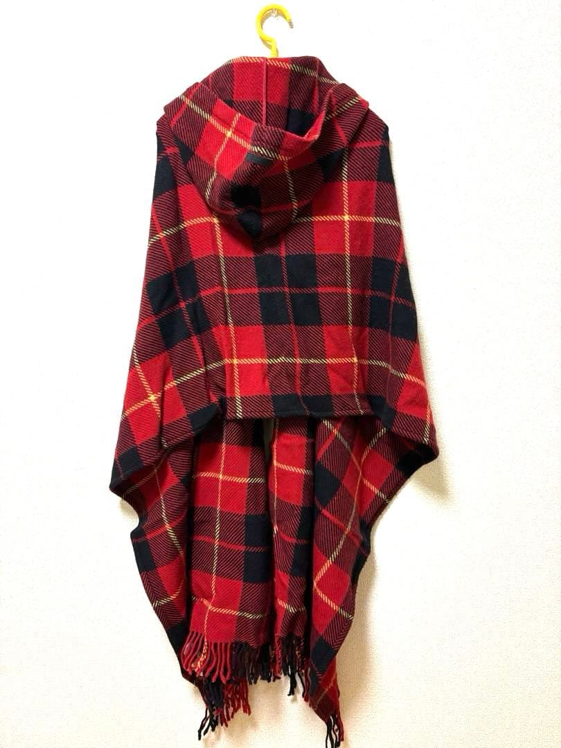 BURBERRY BLUE LABEL チェックケープ ポンチョ ウール100％