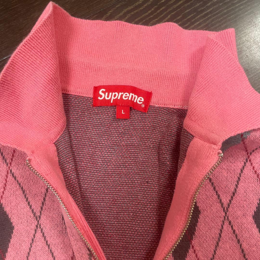 Supreme ピンク ダイヤモンド柄 ハーフジップポロシャツ