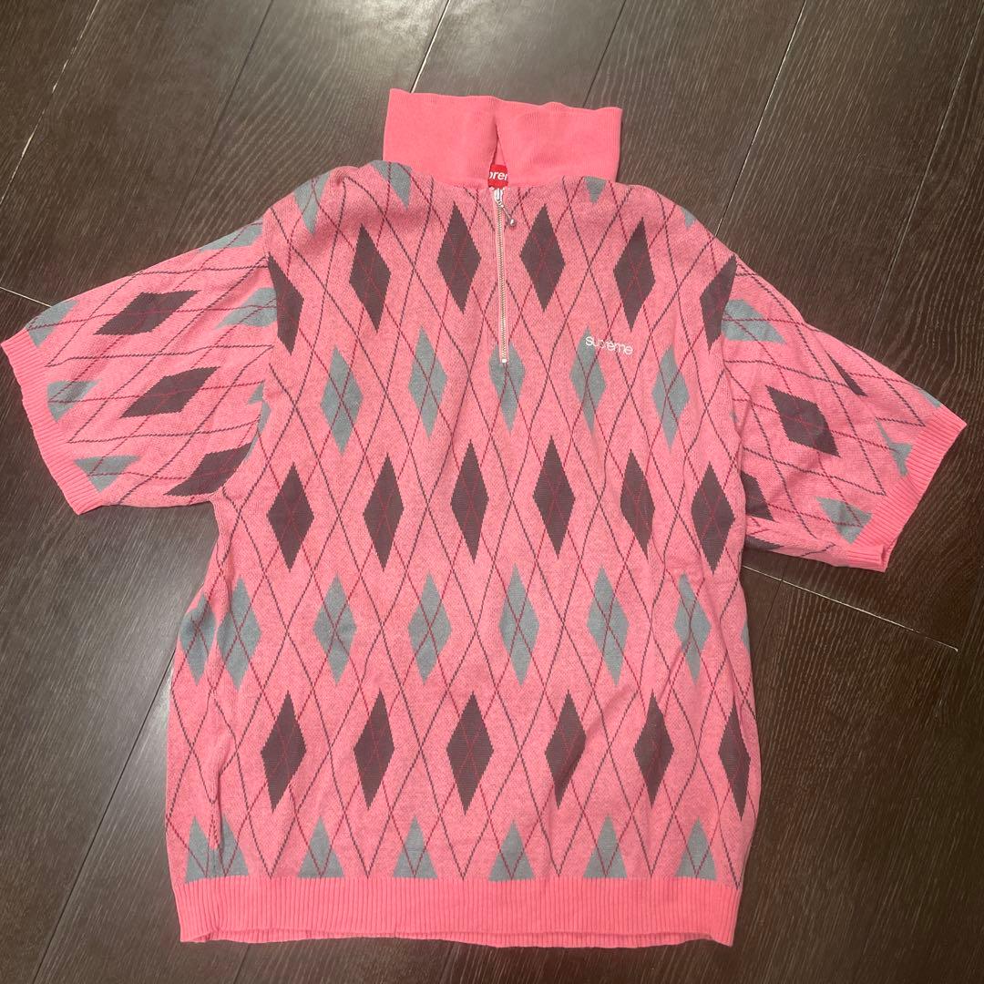 Supreme ピンク ダイヤモンド柄 ハーフジップポロシャツ