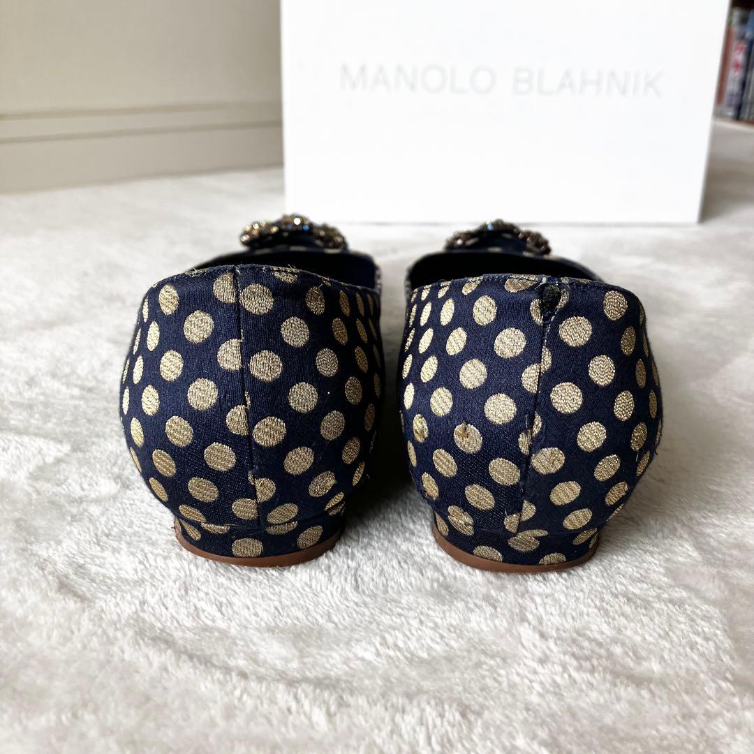 ★美品★マノロブラニク　パンプス　バレエフラット　ハンギシ　ドット　サテン　37