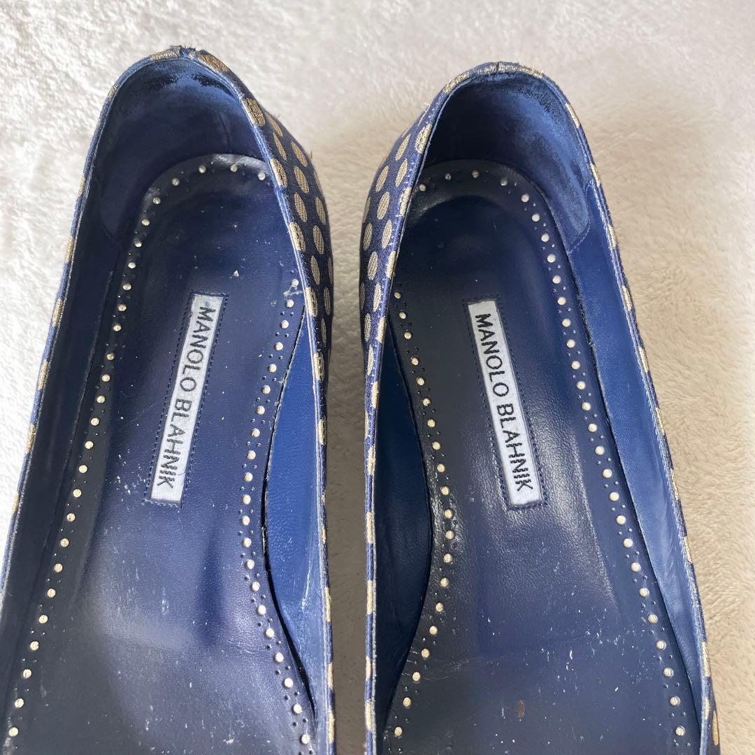 ★美品★マノロブラニク　パンプス　バレエフラット　ハンギシ　ドット　サテン　37