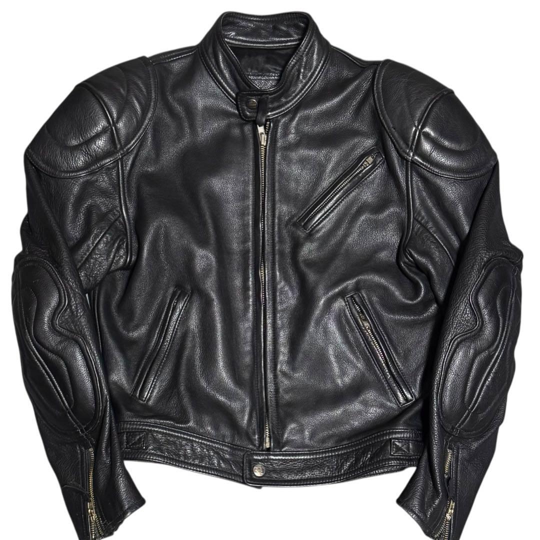 KADOYA 立ち襟 レザー ライディングジャケット ブラック Lサイズ
