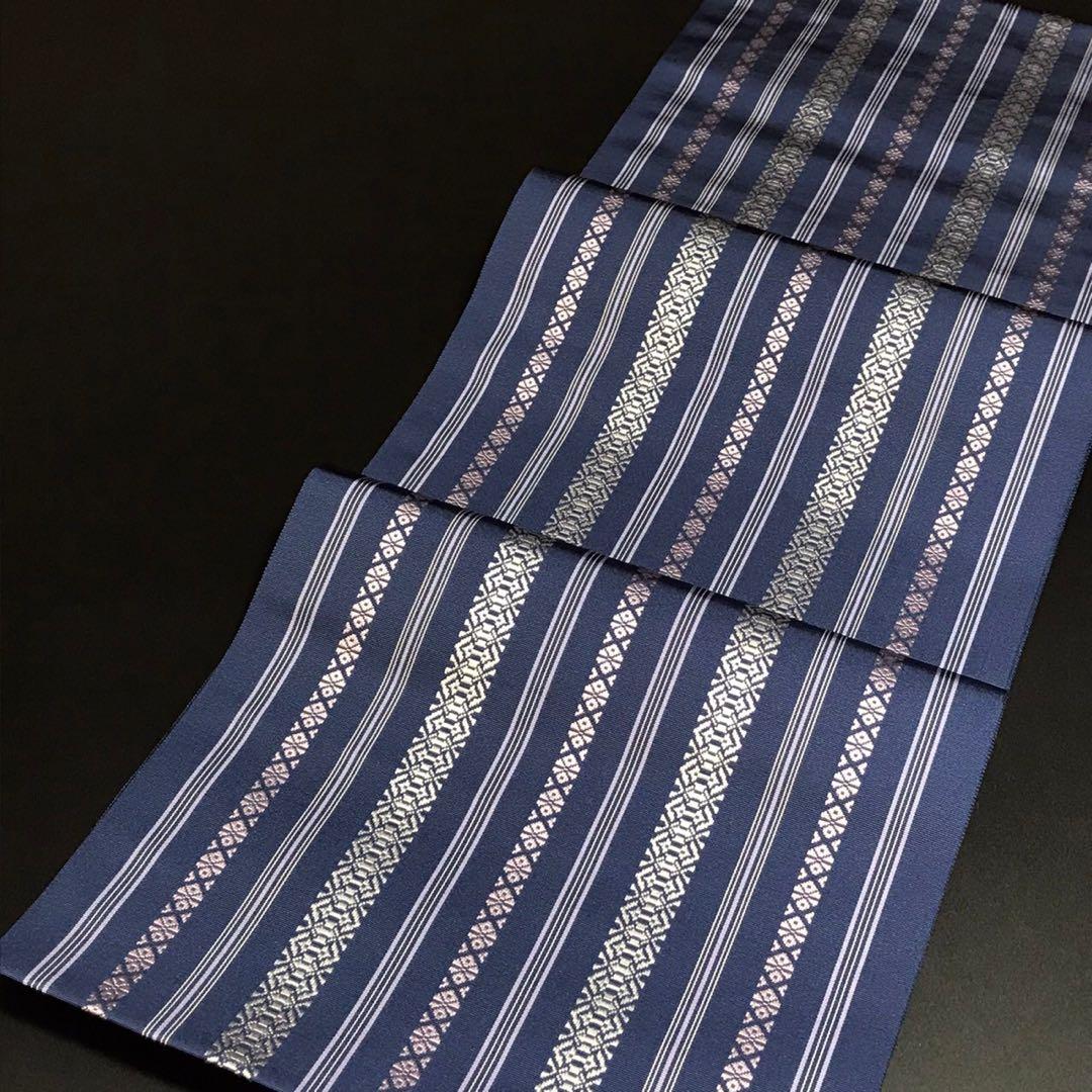 新品 本場筑前博多織 金印 名古屋帯 黒木織物 仕立上がり 八寸 紺 正絹 着物