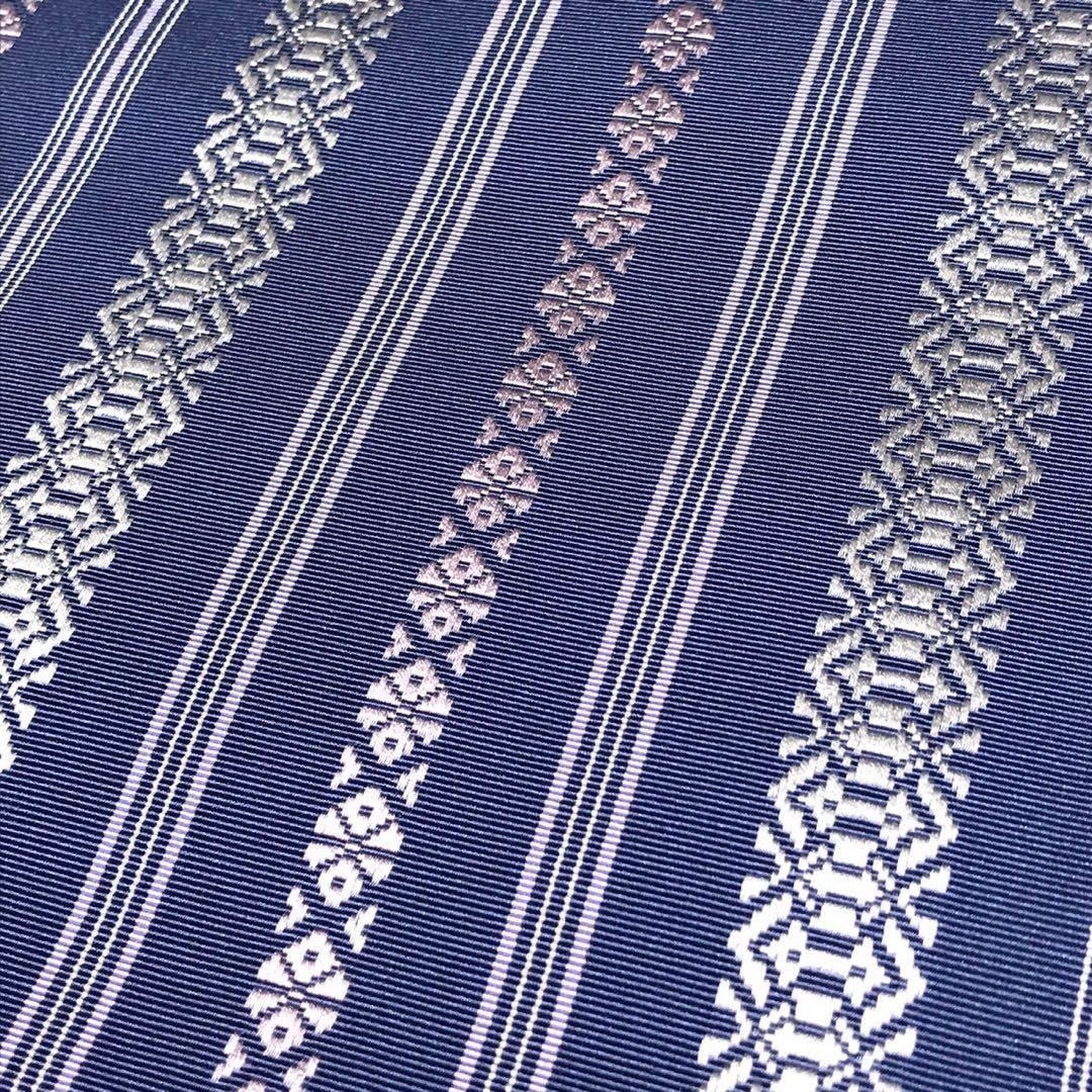 新品 本場筑前博多織 金印 名古屋帯 黒木織物 仕立上がり 八寸 紺 正絹 着物