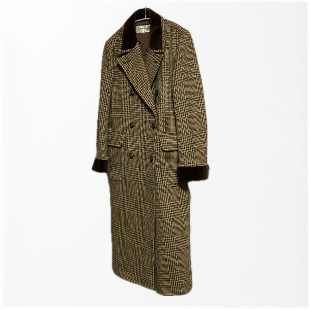 Yves Saint Laurent ベロア切替 ダブルブレストチェスターコート