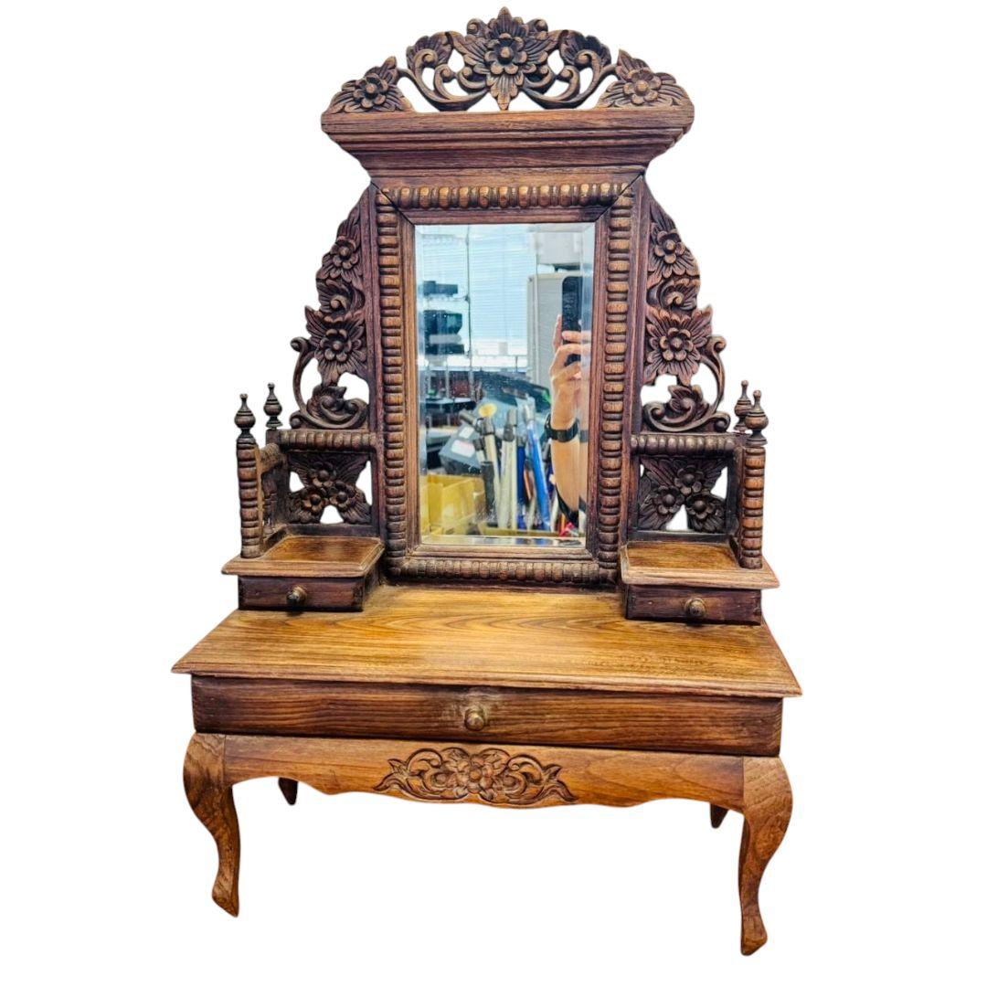❤希少✨アンティーク✨レトロ✨鏡台✨彫刻✨木彫り✨ドレッサー✨骨董✨アジアン家具