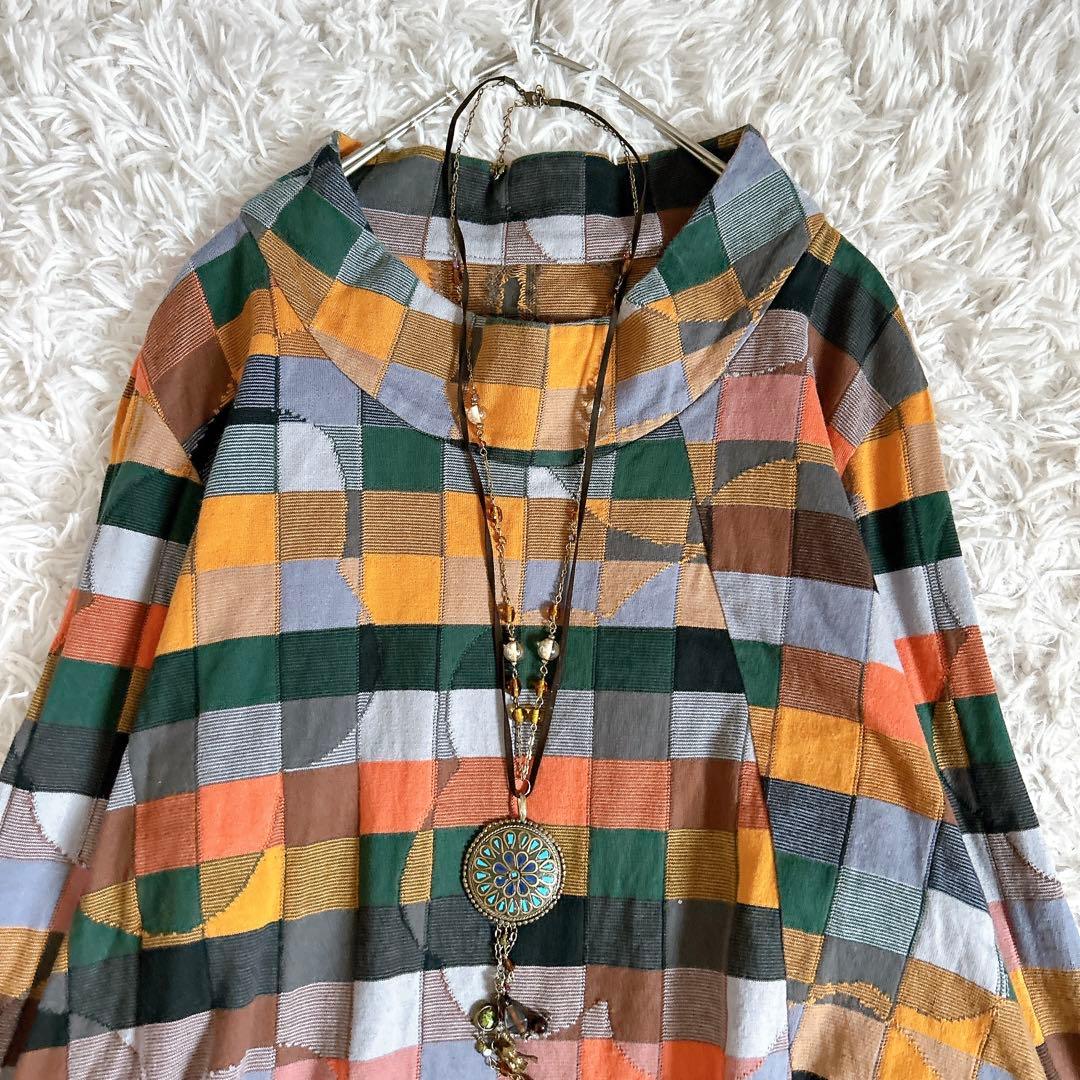 美品⁂センソユニコ⁂ジウ⁂長袖プルオーバー　総柄　ジャガード　チェック　花柄　L